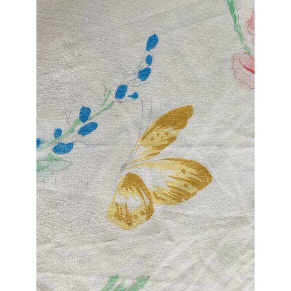 VTG Lady Pepperell KING FLAT Sheet Wild Flower Butterflies Floral Ruffle Cottage - Picture 4 of 14